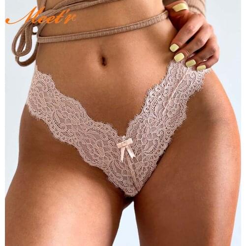 Meet'r Women Sexy Hollow Out Panties Lingerie Low-Waist Temptation Lace Thong Female G-String Transparent Underwear Intimates