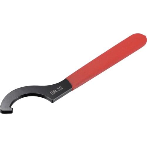 Uxcell C Hook Spanner Wrench for Lathe Clamping ER32 Collet Chuck Nut with Red Non-slip Handle