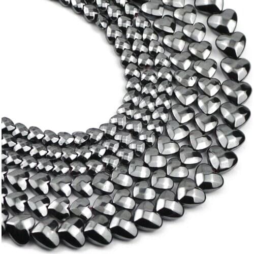 YHBZRET Faceted Natural Black Hematite Stone Beads 4/6/8mm Love Heart Shape Loose spacer Beads For Jewelry Making DIY Bracelet