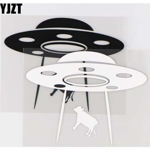 YJZT 13.8×10.7CM UFO Car Sticker Cow Abduction Funny Car Window Vinyl Decals Alien Black / Silver 10A-0463