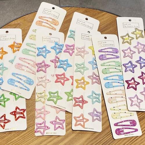 10/12 PCS Baby Girl Cute Colorful Star Waterdrop Hairpins Kids Sweet Hair Ornament Clip Barrettes Fashion Hair Accessories