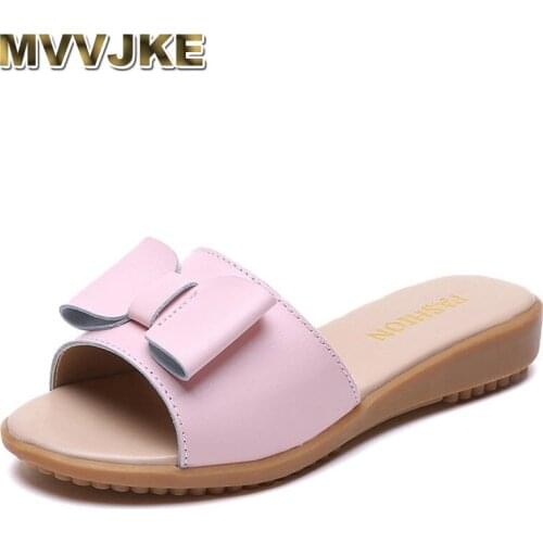 MVVJKE Summer women slippers slip on round toe flat slides sandals women white black leather slippers flip flops slippers