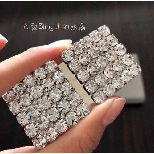 Boutique Bling Rhinestone Square Clip Earrings Crystal Statement Earring for Women Jewelry Party Show No Hole Earring Flower