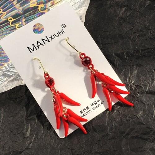 Manxiuni Trend Red Peppr Drop Earrings For Women Vintage Style Statement Dangle Earrings With Crystal Wedding Jewelry oorbellen