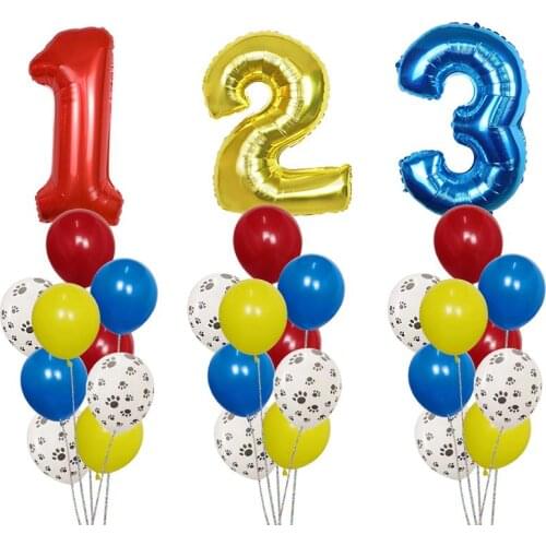 10pcs/lot Paws dog Party Number Balloons Latex Balloons Kids Birthday Gift baby shower Party Toy Decoration supplies Air globos