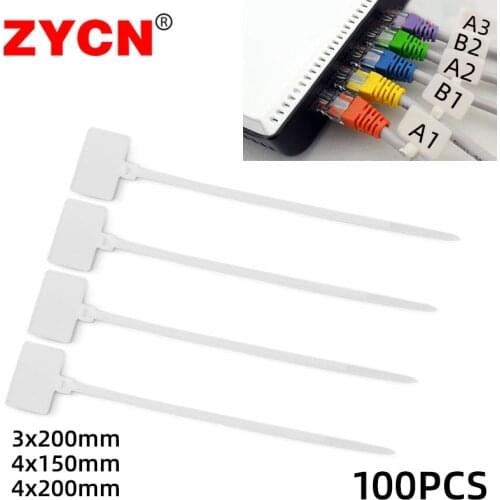 100pcs Nylon Cable Ties Easy Mark Plastic Tag Markers Self-Locking Zip Network Loop Wire Straps Label Muti-Purpose 3*100 4X150MM