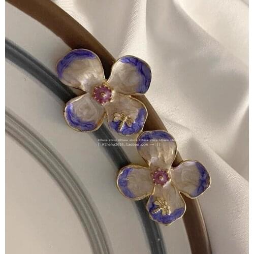 French Flower Earrings Female Vintage Violet Earrings Female Temperament Earrings