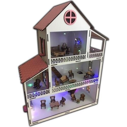 Northeaster global Illuminated 20 PCs Furniture + Wooden Toy Play House