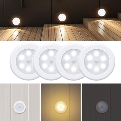 6LED Motion Sensor Wireless Night Lights Bedroom Decor Lamp Kitchen Cabinet Light Staircase Closet Room Aisle Lighting Wall Lamp