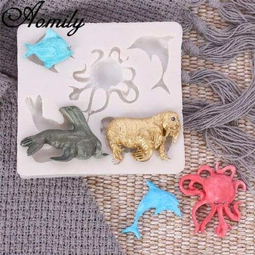 Amoliy Marine Series Dolphin Octopus Walrus Collection Silicone Mold Cake Molds Baking Pastry Chocolate Candy Jelly Cake Mould