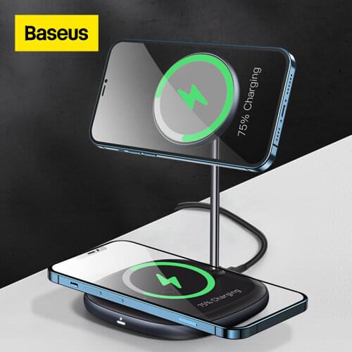 Baseus Magnetic Wireless Charger For iPhone 12 Pro Max Desktop Phone Stand Wireless Charger For Airpods Xiaomi Samsung