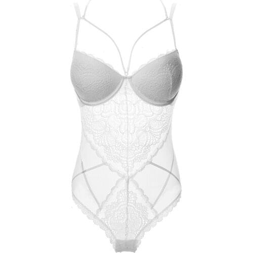 White Lace Bodysuit Women Sleeveless Deep V Backless Sexy Lingerie Underwire Padded Shapewear Top Female Jumpsuit Bustier Corset