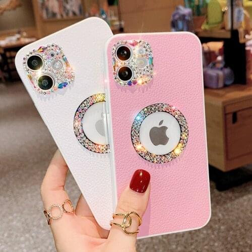Bling Diamond Camera Protection Glitter Case For iPhone 11 12 Pro Max X XR XS 7 8 Plus Case Leather Rhinestone Soft Back Cover