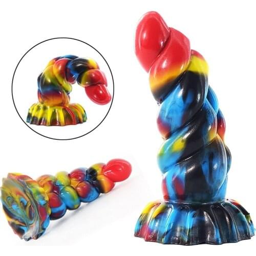 BDSM Huge Anal Expander Big Graffiti Color Silicone Butt Plug Curved Anus Beads With Suction Cup Dildos For Female Lesbian