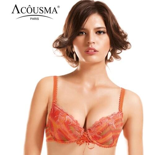 ACOUSMA Women Rainbow stripe Embroidery Floral Bra 3/4 Cup Push Up Sexy Lace Up Hot Brassiere Underwear Female Lingerie Soft