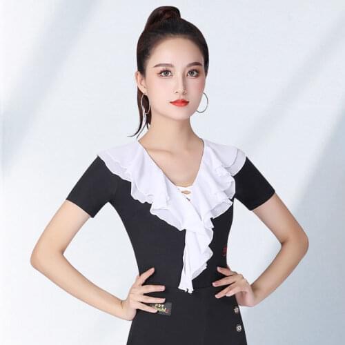 DOUBL new arrival Latin dance costume Latin practice suit CHACHA Rumba ballroom dance small shirt short sleeve elegant