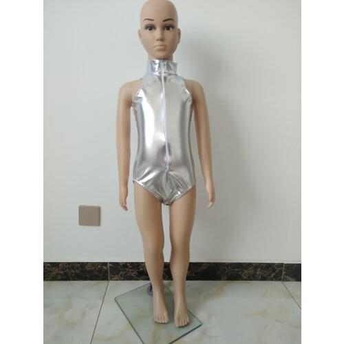 Kids Two dimensions Cute sister open chest double zipper swimsuit half bodysuit Catsuit Costumes shiny Metallic zentai spandex