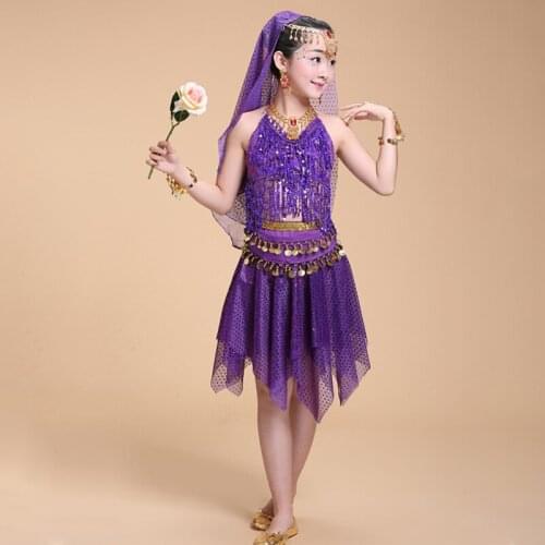 Belly Dance Costumes Kids Set 3/7pcs Indian Skirt Handmade Kids Bellydance Costume for Girl Bollywood Performance Cloth 5 Colors