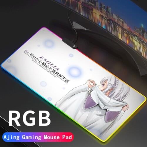 Rem RGB Re:Zero Mouse Pad Gaming Accessories Emilia Mousepad Large XL Gamer Rubber Carpet Big Led with Backlit Play Desk Mat