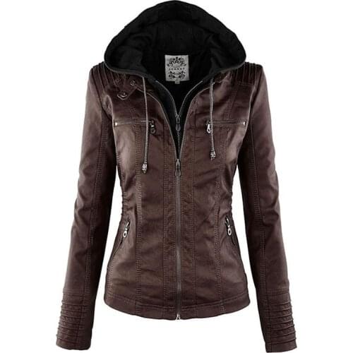 Faux Leather Jacket Women 2021 New Basic Coat Female Winter Motorcycle Jacket Faux Leather Suede PU Zipper Hoodies Outerwear