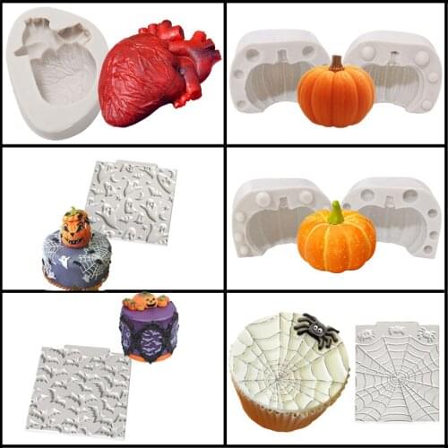 Meibum Halloween Pumpkin Fondant Molds Ghosts Bat Silicone Cake Decorating Tools Bloody Heart Sugar Craft Pastry Baking Mould