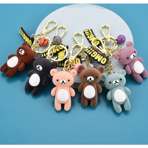 Cartoon Flocking Standing Bear Keychain Pendant Cute Doll Bear Ornament School Bag Key Chain Accessories