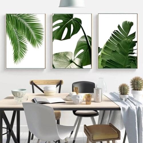 Scandinavian Style Green Tropical Leaves Wall Art Canvas Painting Nordic Plants Posters and Prints Wall Pictures for Living Room