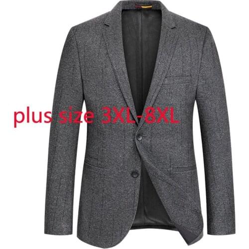 New Arrival Suepr Large Men Fashion Casual Single Breasted Autumn And Winter Grey Stripe Printed Suit Plus Size 3XL-6XL 7XL 8XL