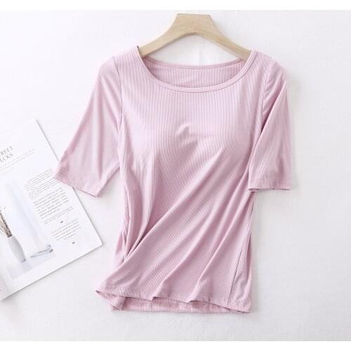 Solid Women Short Sleeve Sleep Tops Cotton M-XXL O-Neck T-Shirt Summer M-XXL Loose Lingerie Sports Shirts With Chest