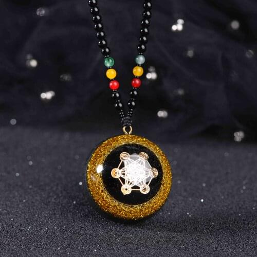 Orgonite Energy Pendant Obsidian Crystal Orgone Necklace Men And Women Career Amulet Magnetic Field Energy Converter witca