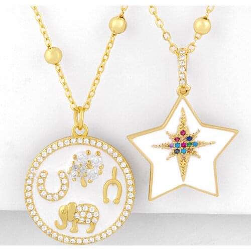 Gold Filled Elephant Necklaces For Women Crystal Enamel Star Necklaces CZ Multicolor Statement Jewelry Accessories nkeq63