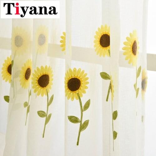 Sunflower Sheer Tulle Curtains For Living Room Bedroom Pastoral Kitchen Window Curtains Drapes Yellow Voile Kids Curtains P186Z