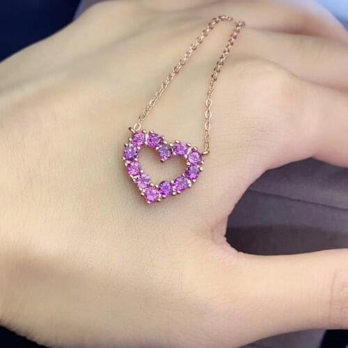 Romantic Heart Peach Natural pink tourmaline Pendant necklace S925 silver Natural gemstone necklace girl party gift jewelery
