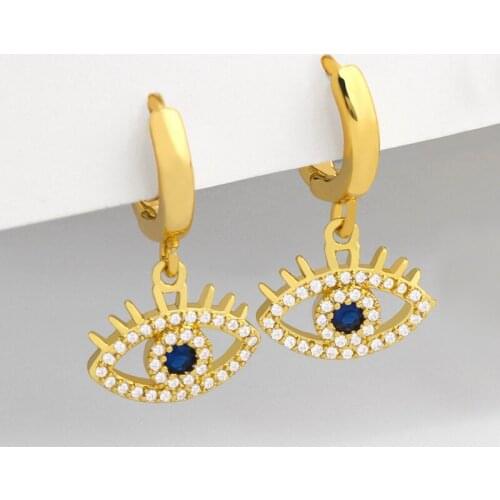 FLOLA Small Blue Evil Eye Earrings For Women CZ Cubic Zirconia Turkish Eye Earrings Dangle Gold Huggie Protection Jewelry ersu79