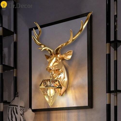 Modern Resin Antler Wall Lamp Nordic Wall Light Retro Deer Living Room Bedroom Bedside Lamp Wall Sconce Lamp Coffee Vanity Light