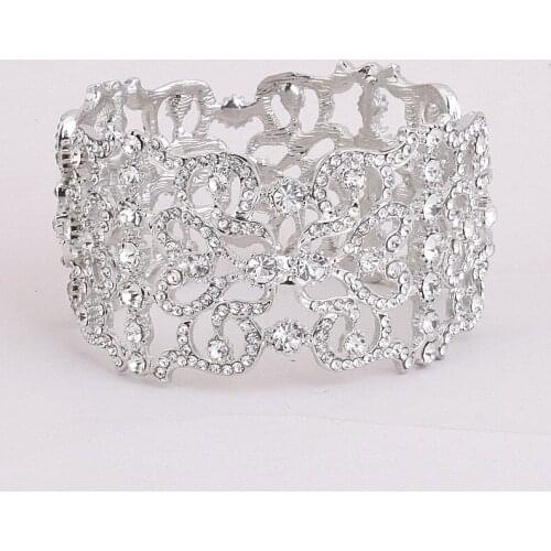 SLBRIDAL Bridal Bangle Rhinestone Wedding Bracelet,Crystal Bracelet,Wedding Bangle Women Jewelry