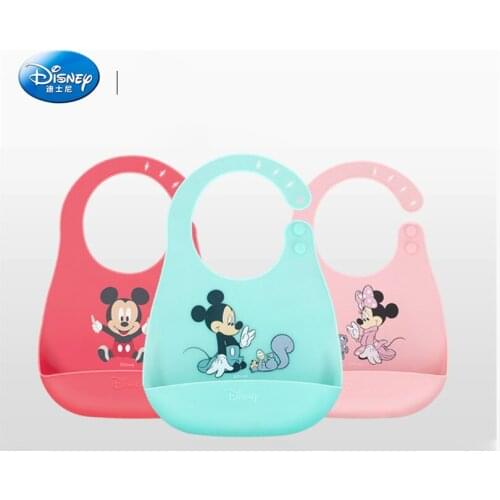 Disney Waterproof Bib Green Mickey Minnie Clean Cartoon Print Girl Silicone Baby Bib Boy Bib Pocket Lunch Drooling Bib SZZ070