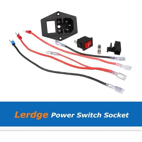 DIY LERDGE 3D Printer Parts Power Switch 110V/220V 10A Power Socket with Fuse + 20cm 16AWG Silicone Cable