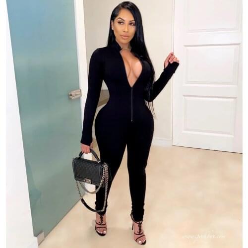 Long Sleeve Fall Spring Style Tie Dye Print Jumpsuit Rompers 2020 Women Deep V-neck Front Zipper Bodycon Jumpsuit Streetwear