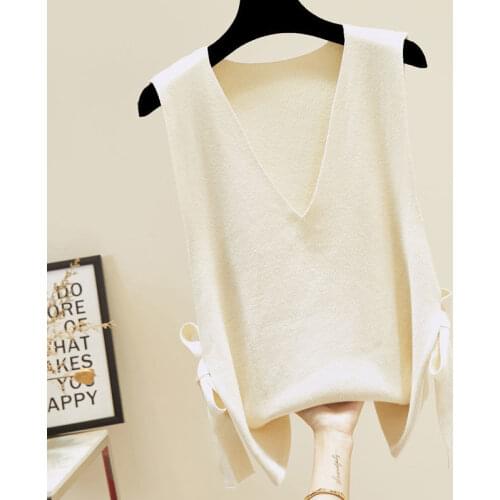 Spring and autumn new womens knitted vest Korean sweater outer wear loose sleeveless v-neck solid color pullover top
