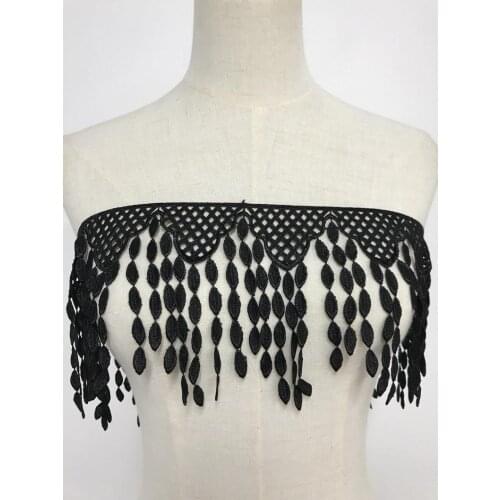 1 Yard Black Tassels Fringe Lace Trim for Dresses, Burlesque, Millinery, Gothic, Costume Design
