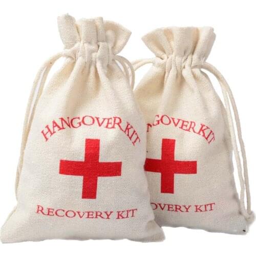 10pcs 10x15cm Wedding Hangover Kit Bag Bachelorette Party Supplies Cotton Muslin Gift Cotton Fabric Pouches First Aid Bags