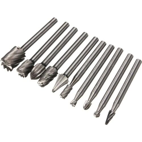 10pcs Grinding Bits Spare High Speed Steel Part Bits Wood Carving With 1/8\\\'\\\' HSS