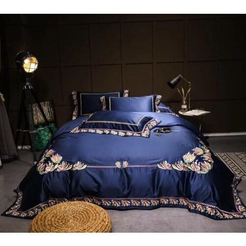 120S Egyptian Cotton purple Embroidery Luxury Bedding Set 4pcs King Queen Bed Sheet Cover set Duvet cover Pillowcase