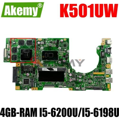 Akemy K501UW Laptop motherboard for ASUS K501UW K501UXM K501UQ original mainboard DDR4 4G-RAM I5-6200U GTX960M-4GB