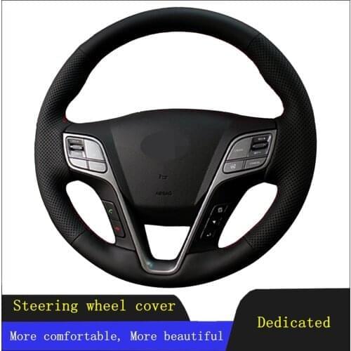 DIY Car Accessories Steering Wheel Cover Black Hand-stitched Non-slip Artificial Leather For Hyundai Santa Fe 2013 Grand ix45