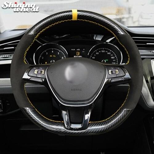 PU Carbon Fiber Hand-Stitched Steering Wheel Cover for Volkswagen VW Golf 7 (VII) Polo Passat Variant Touareg Touran