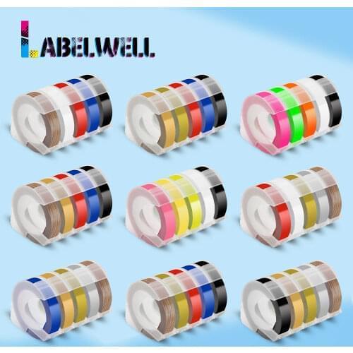 Labelwell 5PCS Multicolor Labels for Dymo 3D Embossing Label Tape 9mm PVC label Replace for Dymo 1540 1880 1610 Motex E101 E202