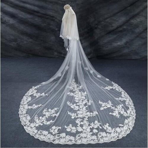 Two-Tier Lace Edge Applique White Ivory Cathedral Wedding Bridal Veils Lace Tulle Veil Wedding Accessories