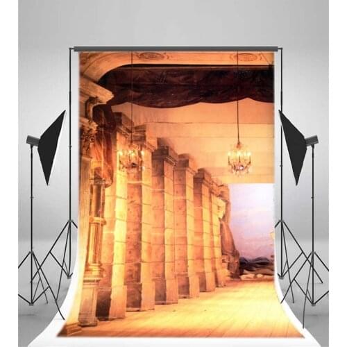 Photography Backdrop Chruch Droplight Luxury Palace Stone Pillar Retro Wood Floor Interior